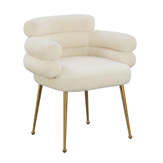 Dente Cream Faux Sheepskin Dining Chair