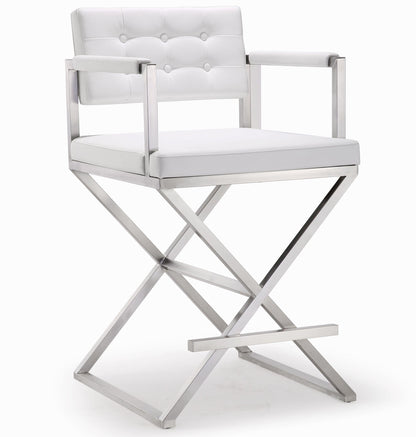 Director White Performance Vegan Leather and Stainless Steel Counter Stool