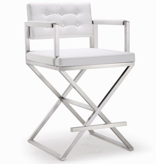Director White Performance Vegan Leather and Stainless Steel Counter Stool