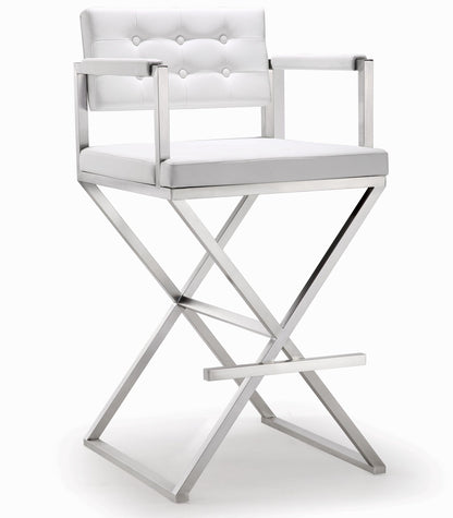 Director White Performance Vegan Leather and Stainless Steel Barstool