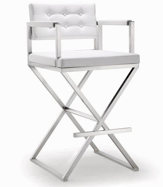 Director White Performance Vegan Leather and Stainless Steel Barstool