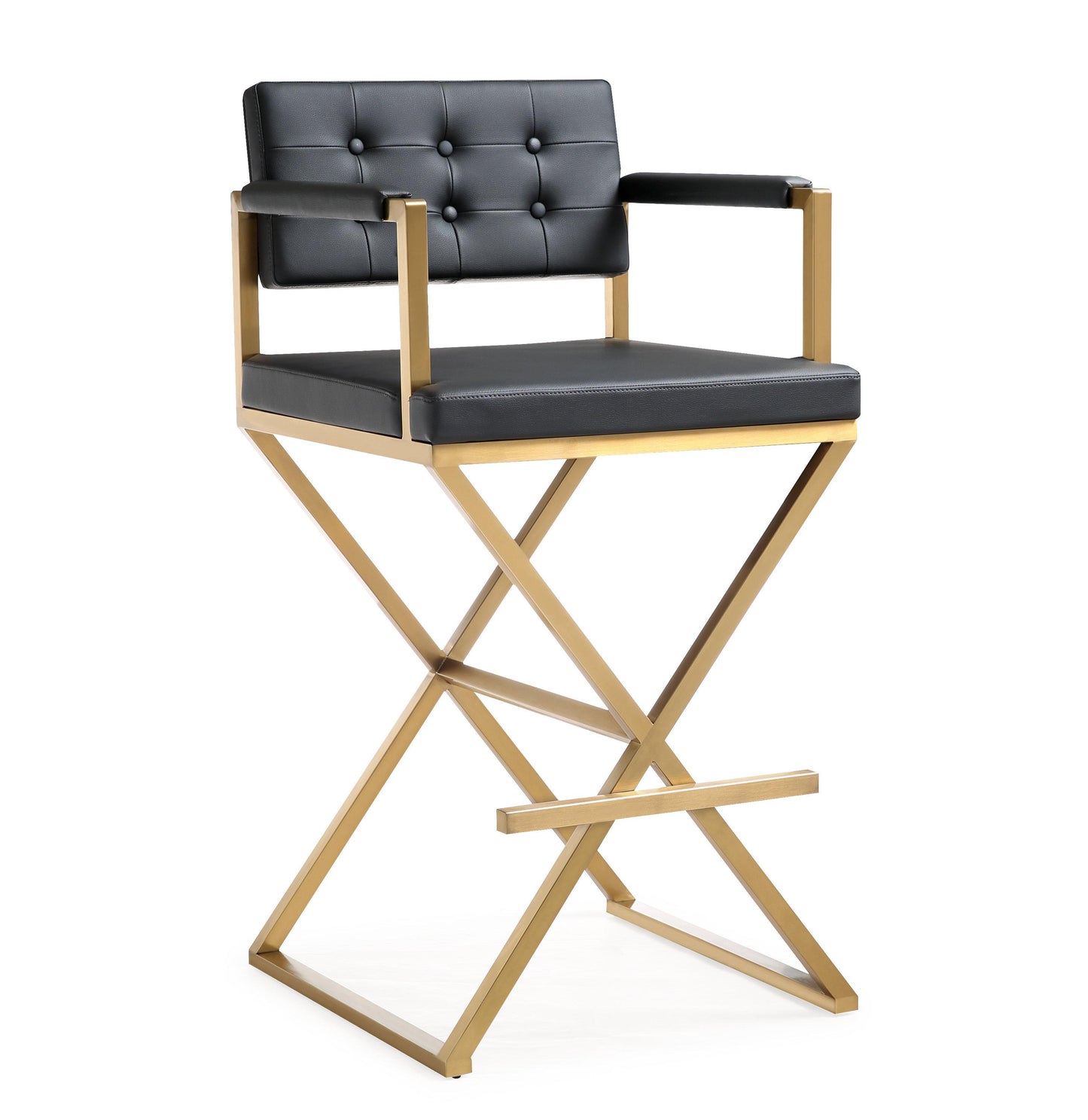 Director Black Performance Vegan Leather and Gold Steel Barstool