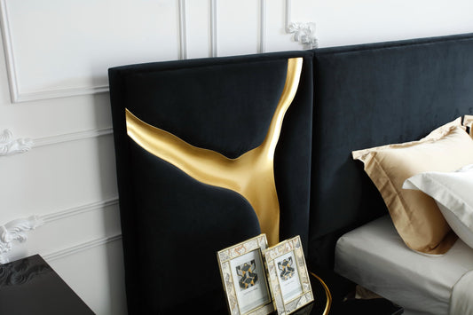 Modrest Aspen - Eastern King Glam Black Velvet & Gold Bed