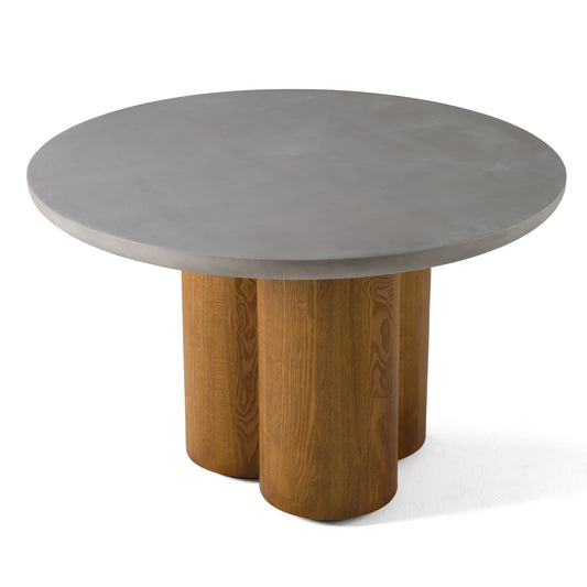 Modrest Bateman - Modern Faux Concrete + Walnut Round Dining Table