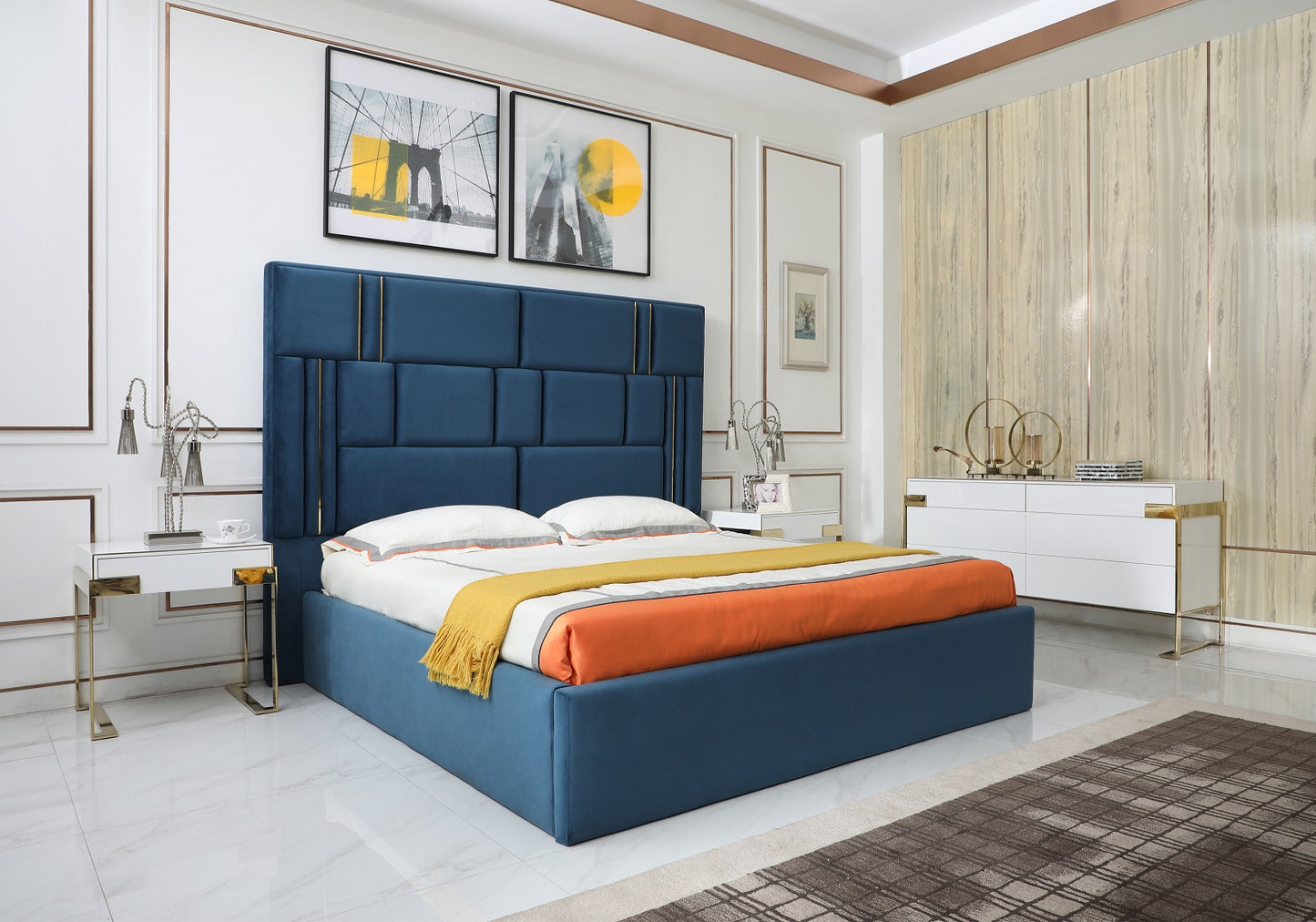 Modrest Adonis - Modern Blue Fabric Bed