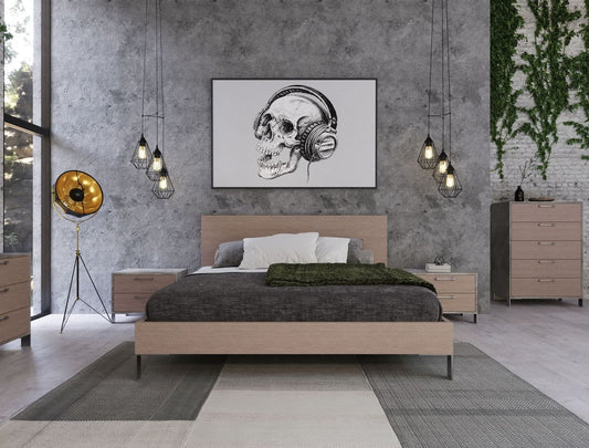 Nova Domus Boston - Modern Brown Oak & Brushed Stainless Steel Bed