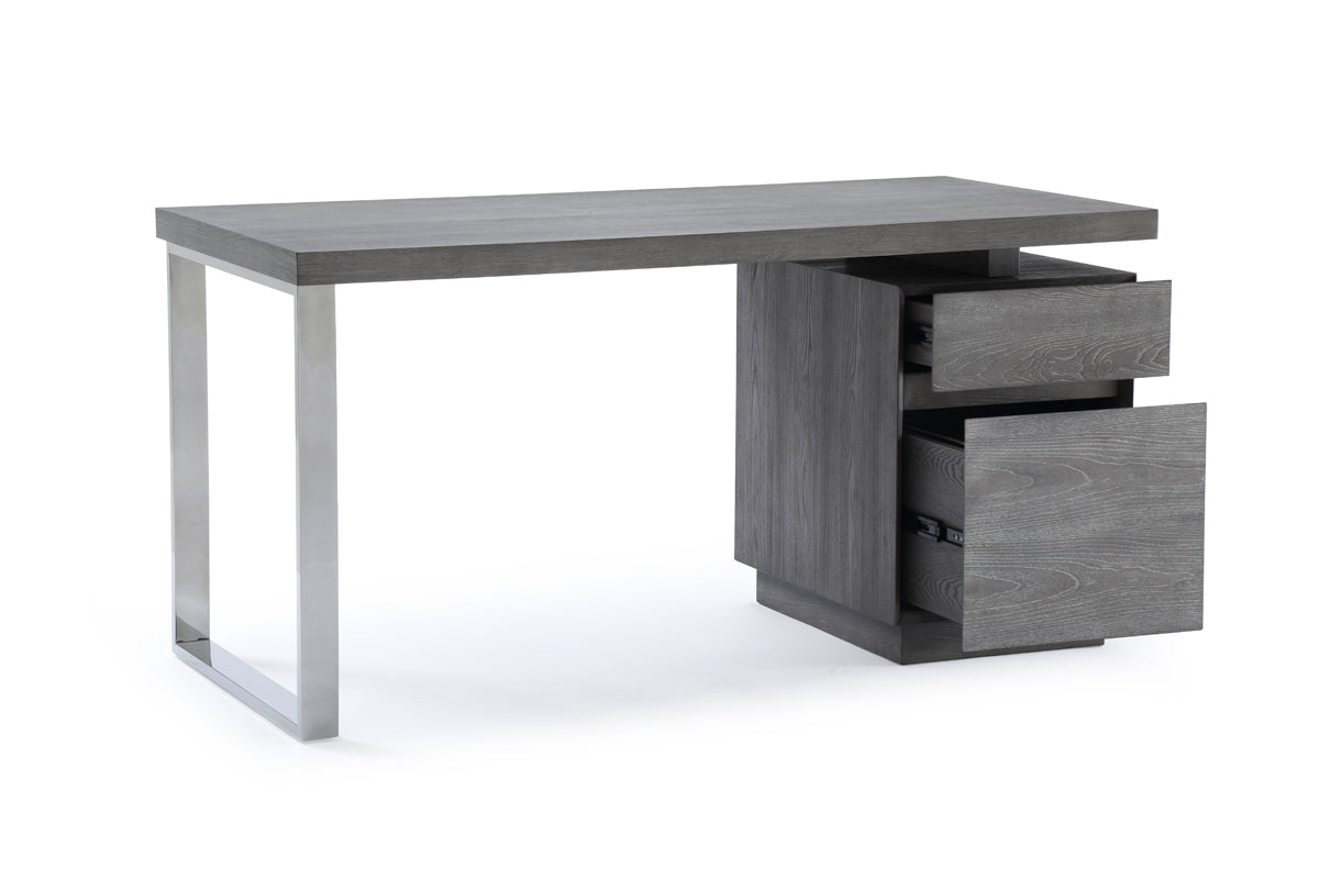 Modrest Carson Modern Grey Elm & Stainless Steel Office Desk
