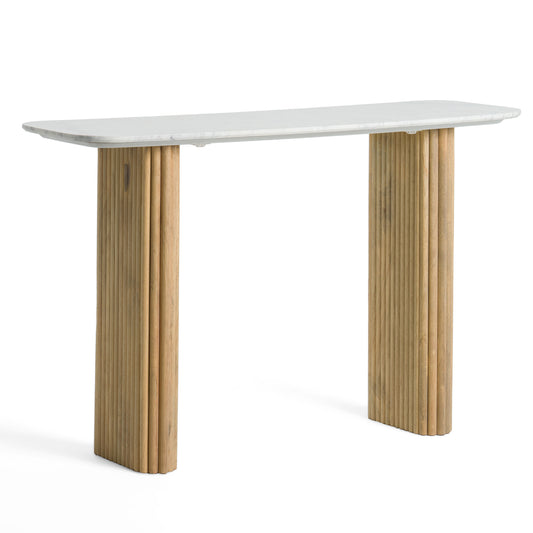 Camie White Marble & Wood Console Table