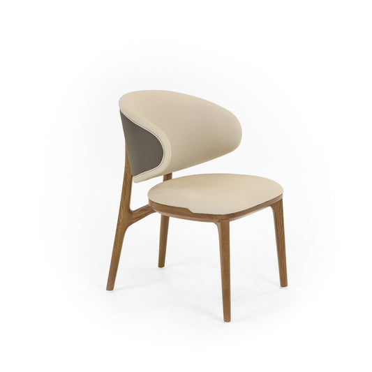 Modrest Chance - Contemporary Cream Fabric and Brown Leatherette Walnut Dining Chair