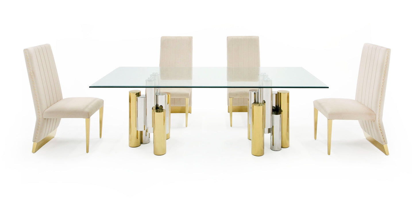 Modrest Chariot - Modern Glass and Silver Mix Gold Rectangular Dining Table