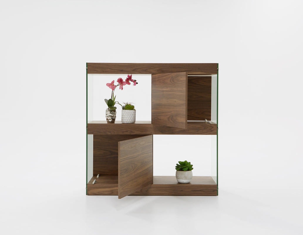 Modrest Aura Modern Walnut & Glass Square Cabinet
