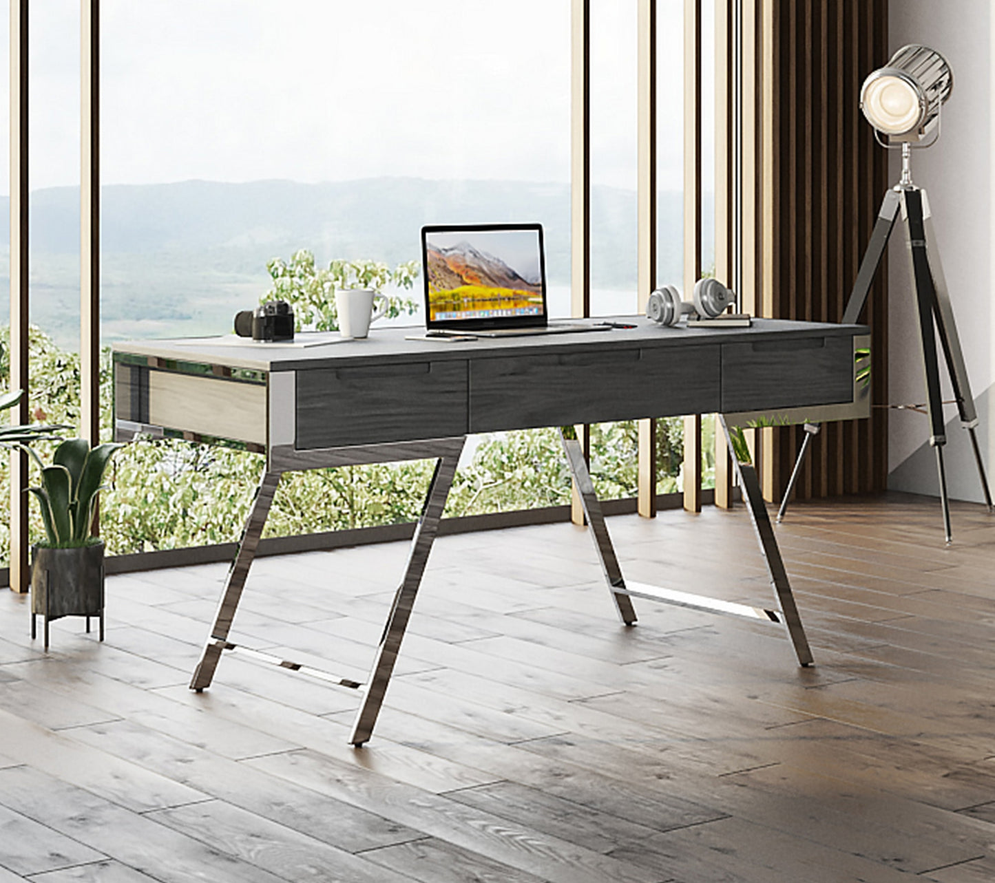 Modrest Dessart - Modern Elm Grey Office Desk