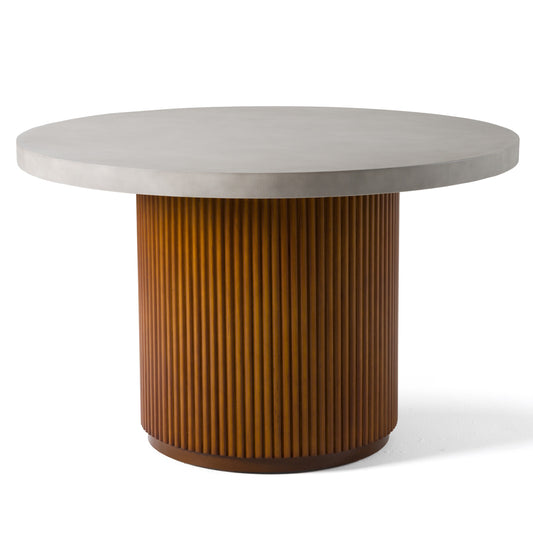 Modrest Duncan - Modern Faux Concrete + Walnut Round Dining Table