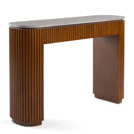 Modern Faux Concrete Walnut Console Table