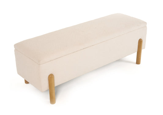 Modrest Electra - Modern Ivory Fabric + Rubberwood Bench With Storage