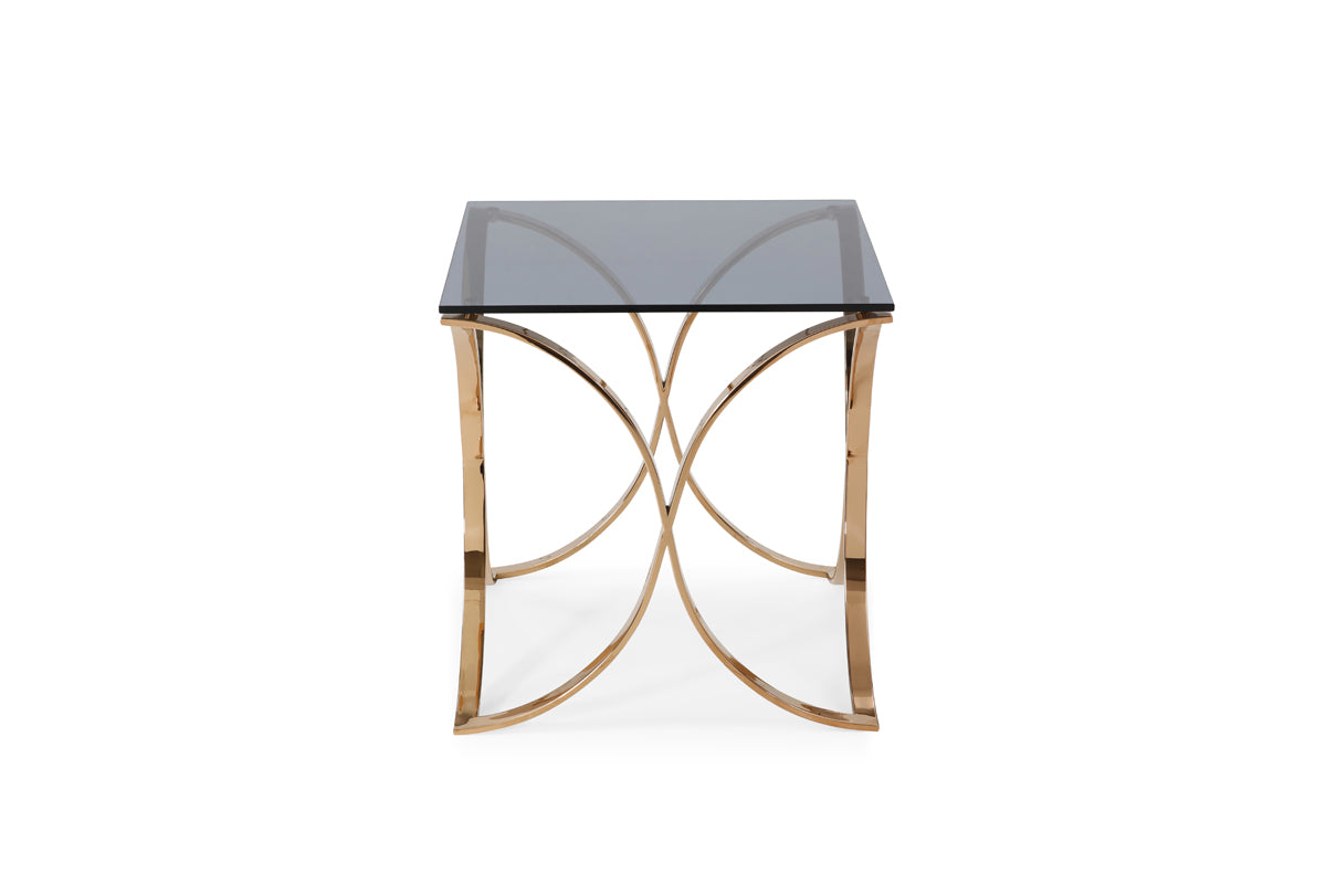 Modrest Reklaw Modern Smoked Glass & Rosegold End Table