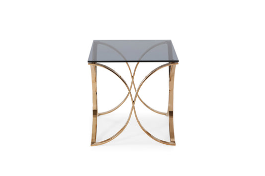 Modrest Reklaw Modern Smoked Glass & Rosegold End Table