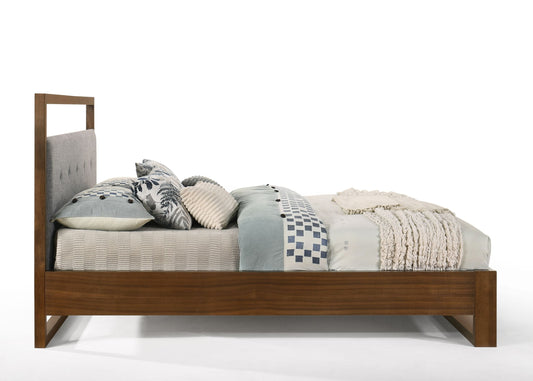 Eastern King Nova Domus Falcor - Modern Grey Fabric & Walnut Veneer Bed
