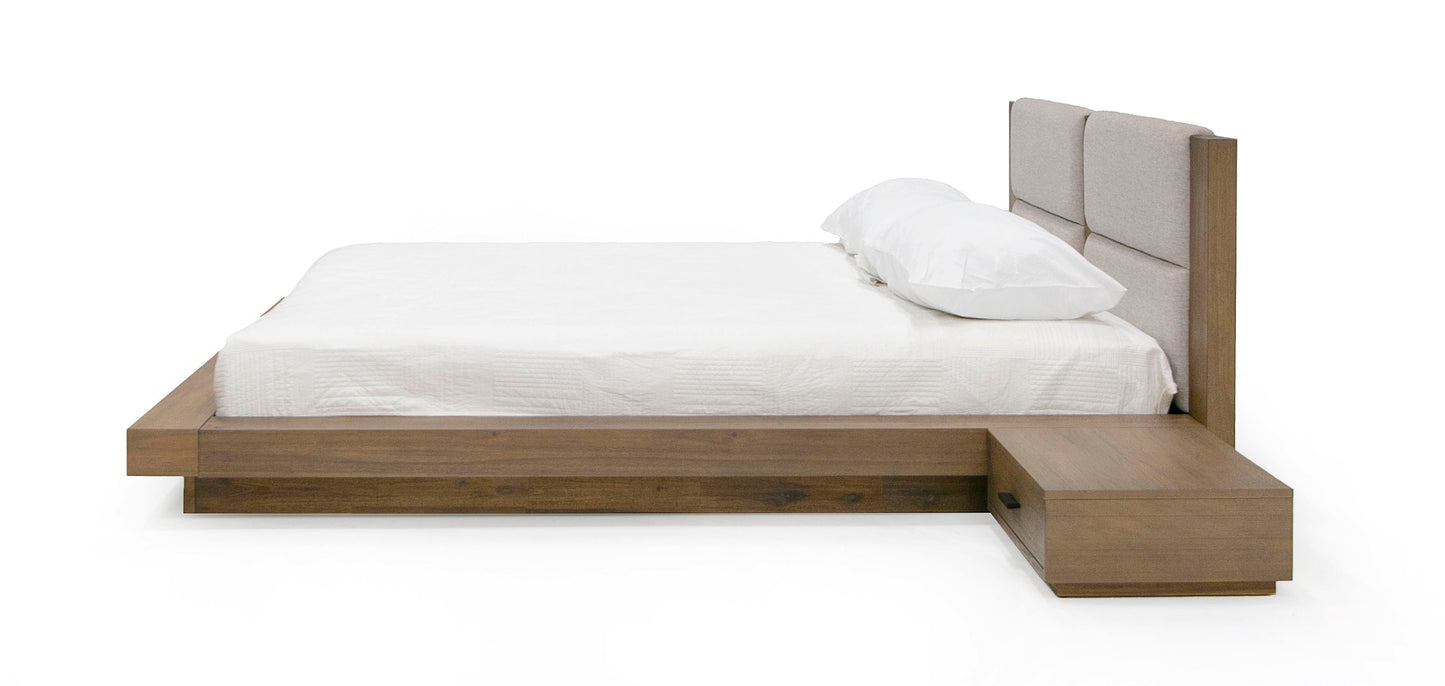 Nova Domus Fantasia - Contemporary Walnut & Grey Bed with Two Nightstands