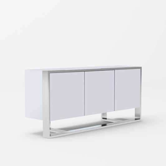 Modrest Fauna - Modern White High Gloss & Stainless Steel Buffet