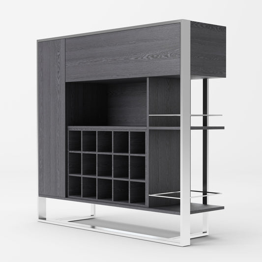 Modrest Fauna - Elm Grey & Stainless Steel Wine Cabinet