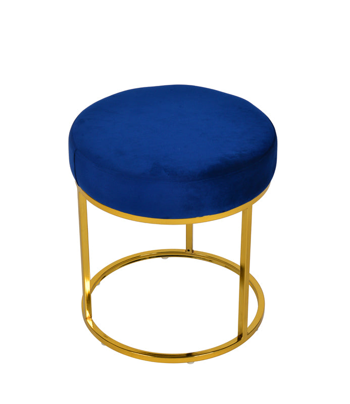 Modrest Elmont Modern Blue Velvet & Gold Stool Ottoman