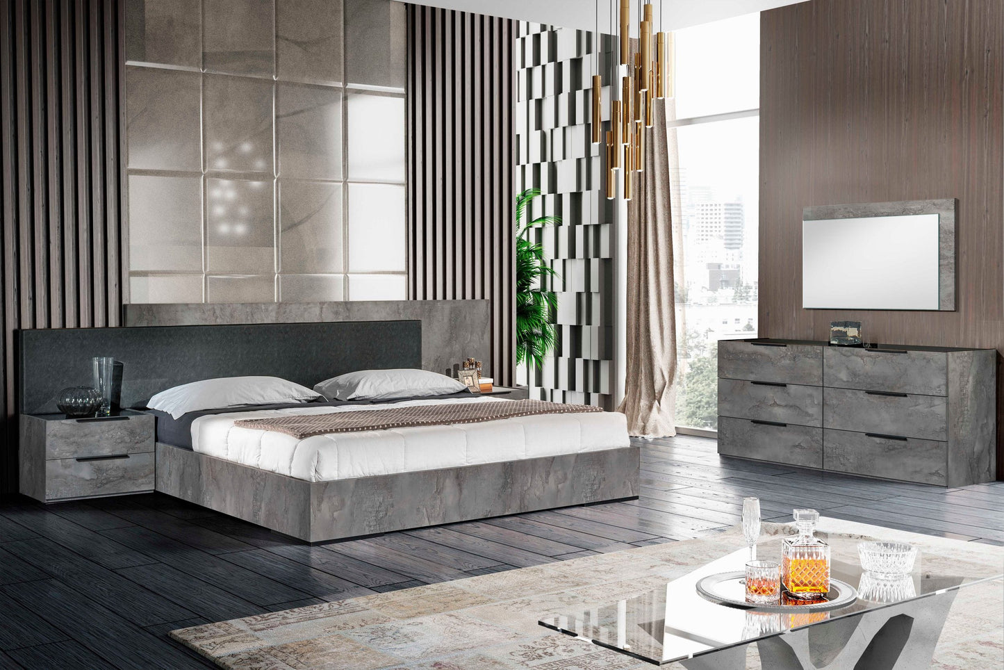 California King Nova Domus Ferrara - Modern Volcano Oxide Grey Bed