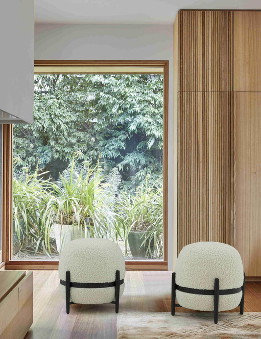 Divani Casa Fouston - Contemporary White Sherpa Pouf