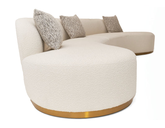 Divani Casa Frontier - Glam White Fabric Curved Sectional Sofa with Beige Pillows