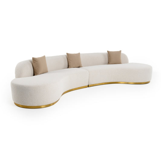 Divani Casa Frontier - Glam Beige Fabric Curved Sectional Sofa with Beige Pillows