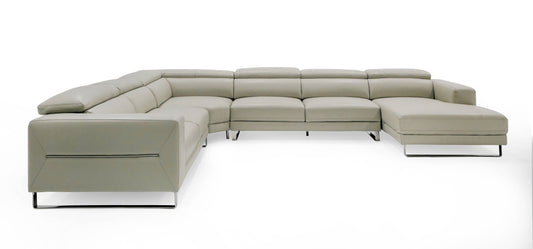 Divani Casa Hawkey - Contemporary Light Grey Leather RAF Chaise Sectional Sofa