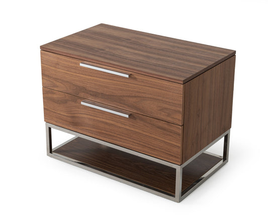 Modrest Heloise - Contemporary Walnut & Stainless Steel Nightstand