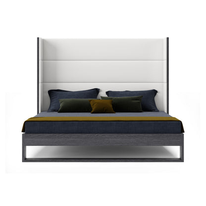 Modrest Heloise Eastern King Contemporary White Leather & Grey Elm Trim Bed