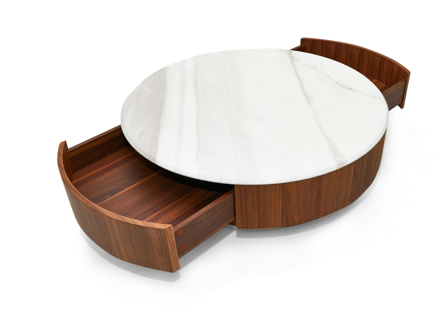 Nova Domus Hilton- Modern Walnut and White Marble Round Coffee Table