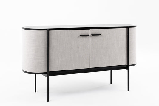 Modrest Hobart - Modern Beige Fabric & Black Metal Buffet