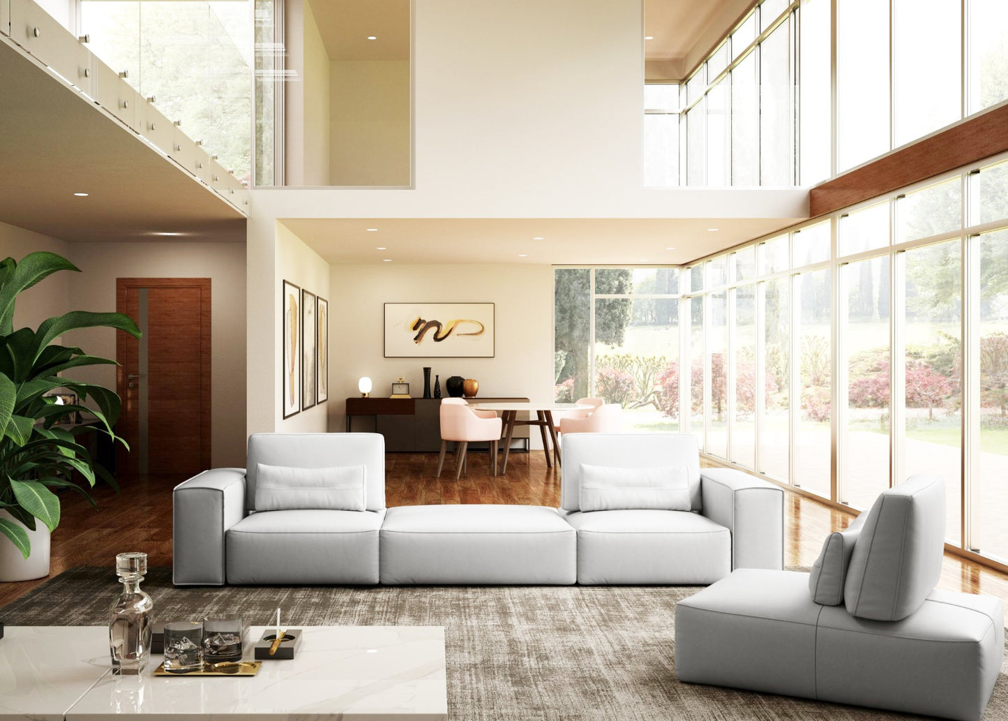 Lamod Italia Hollywood - Italian Leather White Sectional Sofa with Armless Seat with No Back