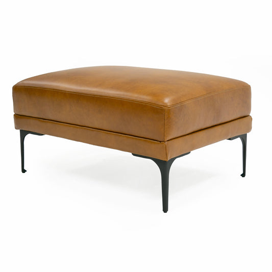 Divani Casa Jacoba - Modern Camel Leather Rectangular Ottoman