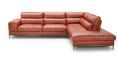 Modern Top Grain leather Cognac RAF Chaise Sectional Sofa