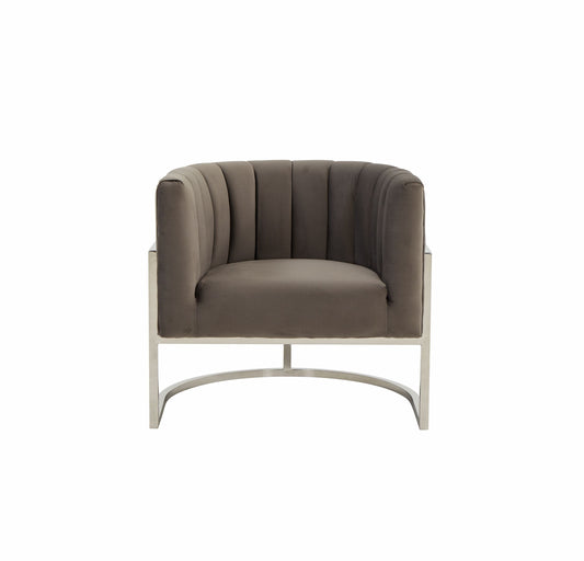 Modrest Landau - Modern Grey Velvet & Stainless Steel Accent Chair
