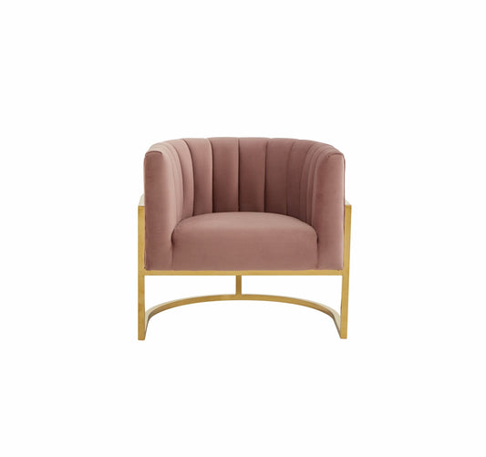 Modrest Landau - Modern Pink Velvet & Gold Stainless Steel Accent Chair