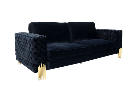 Divani Casa Lori - Modern Velvet Glam Black & Gold Sofa