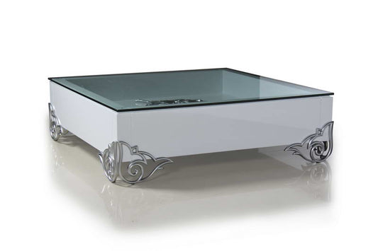 LS538 Emma Modern White Coffee Table w/ Glass Top