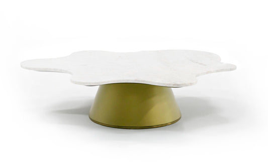 Modrest Gabbro Low - Glam White Marble and Gold Coffee Table