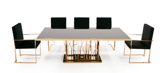 Modrest Marston Modern Black Glass & Rosegold Dining Table