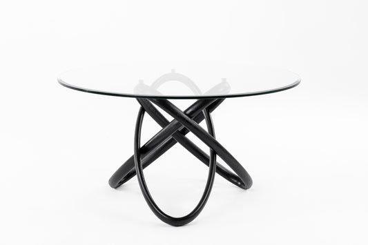 Modrest Mason Round Glass & Black Ash Dining Table