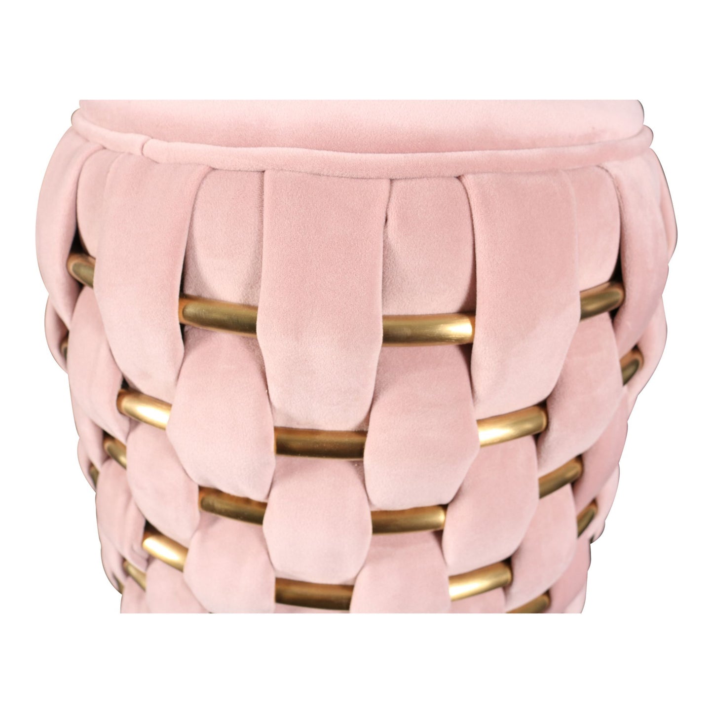 Divani Casa Meeker - Pink Velvet + Gold Woven Ottoman