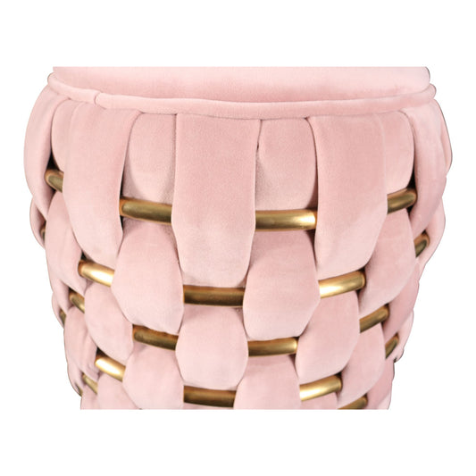 Divani Casa Meeker - Pink Velvet + Gold Woven Ottoman
