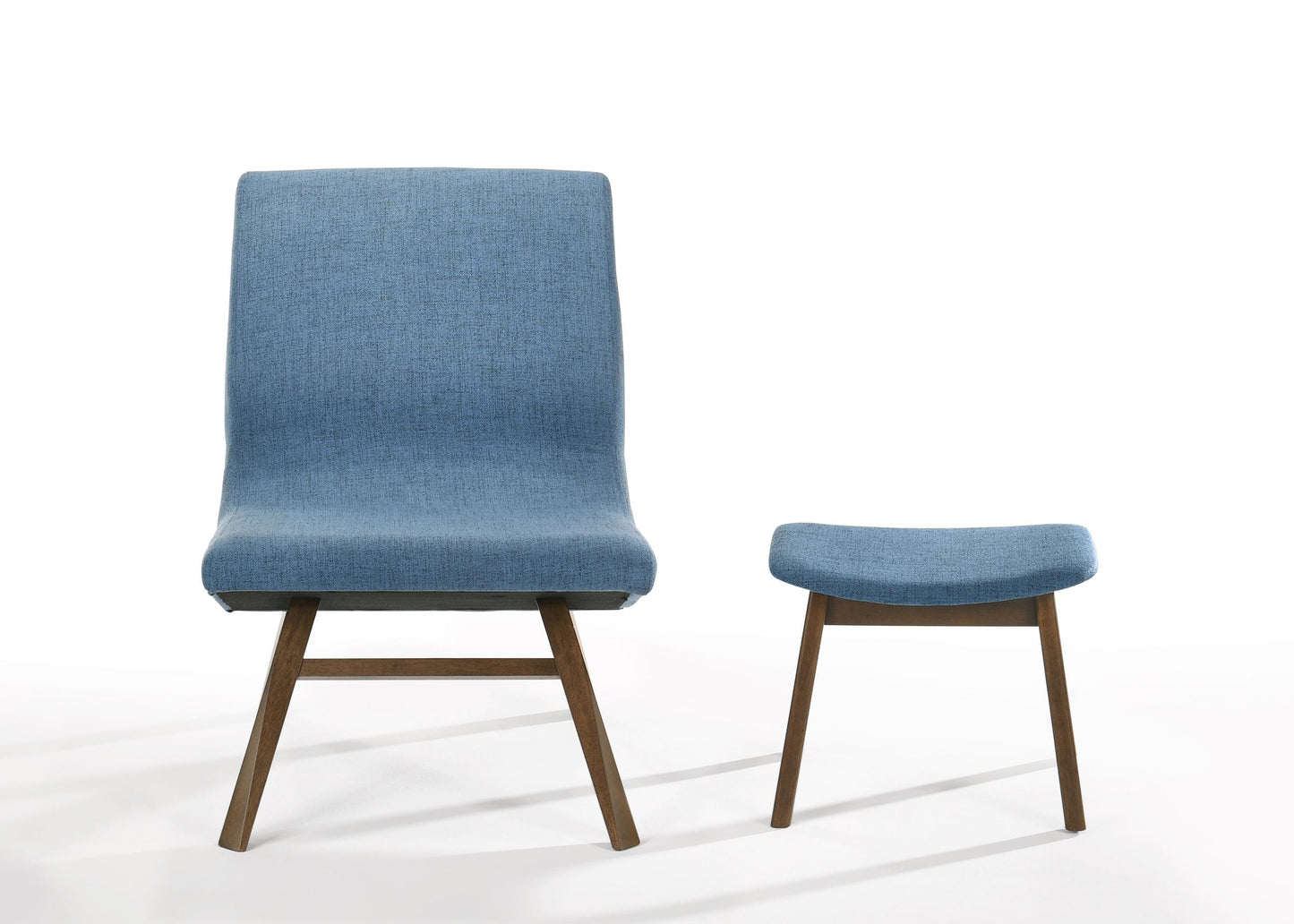 Modrest Whitney - Modern Blue & Walnut Accent Chair & Ottoman