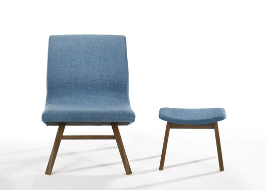 Modrest Whitney - Modern Blue & Walnut Accent Chair & Ottoman