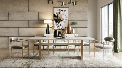 95" Wood Dining table double with pedestal brushed brass base
